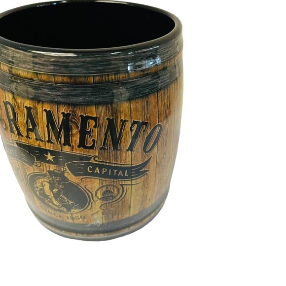 Sacramento State Capital Barrel Mug 14 Oz Wood Print Ceramic - Picture 4 of 7